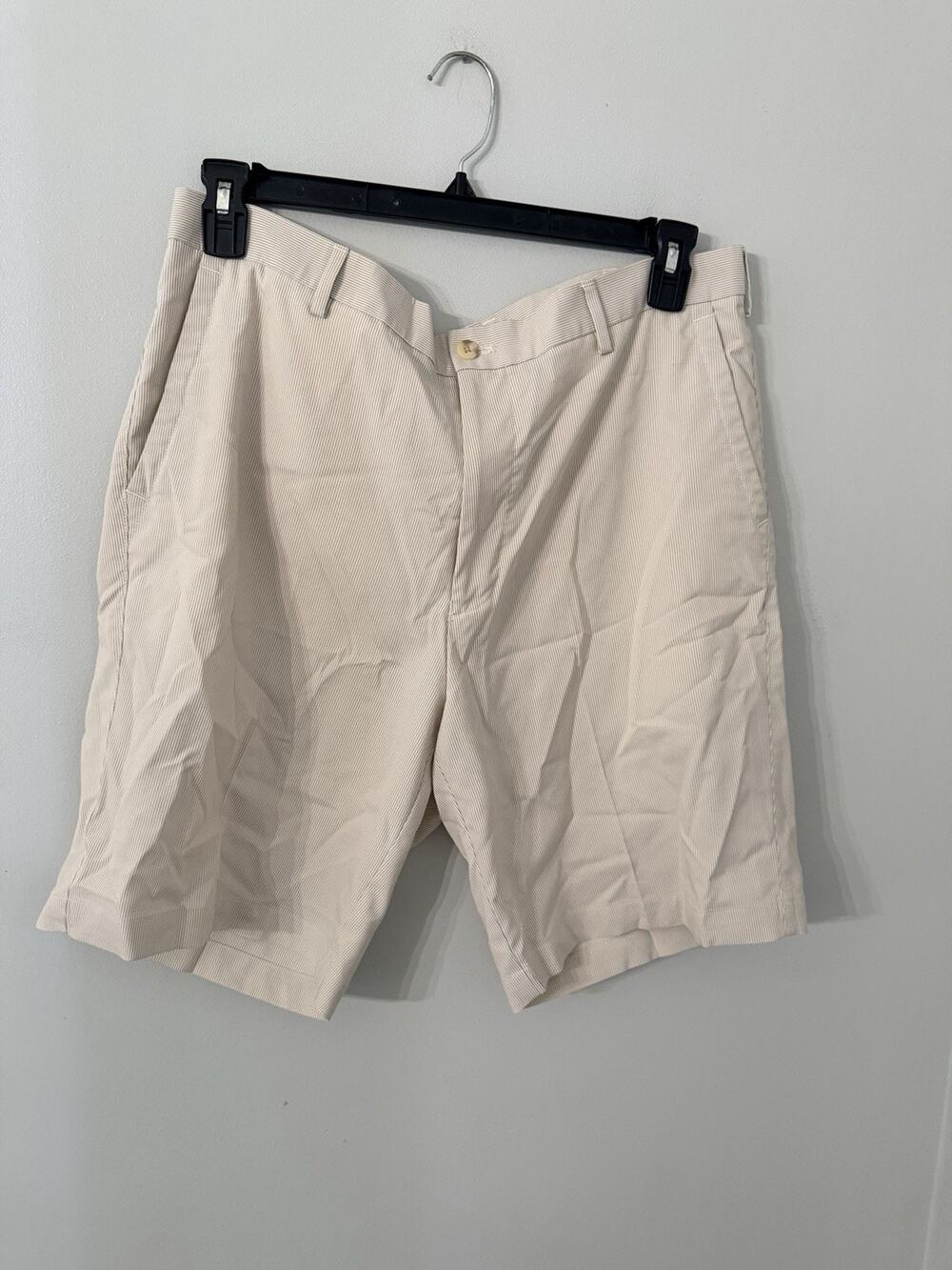 Peter Millar Size 38 Crown Sport Striped Flat Front Shorts Polyester Beige